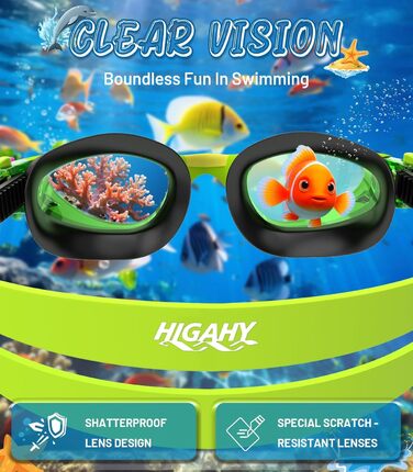 Дитячі окуляри для плавання Schwimmbrille: з UV-захистом та антифогом, водонепроникні, для хлопчиків та дівчаток 6-14 років (Чорно-сині + Зелені)