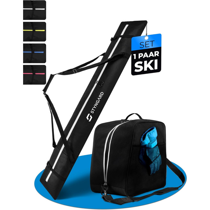Набір STYNGARD для гірськолижного спорядження: сумка для лиж [180 см] та чохол для лижних черевиків [38 л] - міцний матеріал, якісна фурнітура, модель Courchevel (чорний-білий)