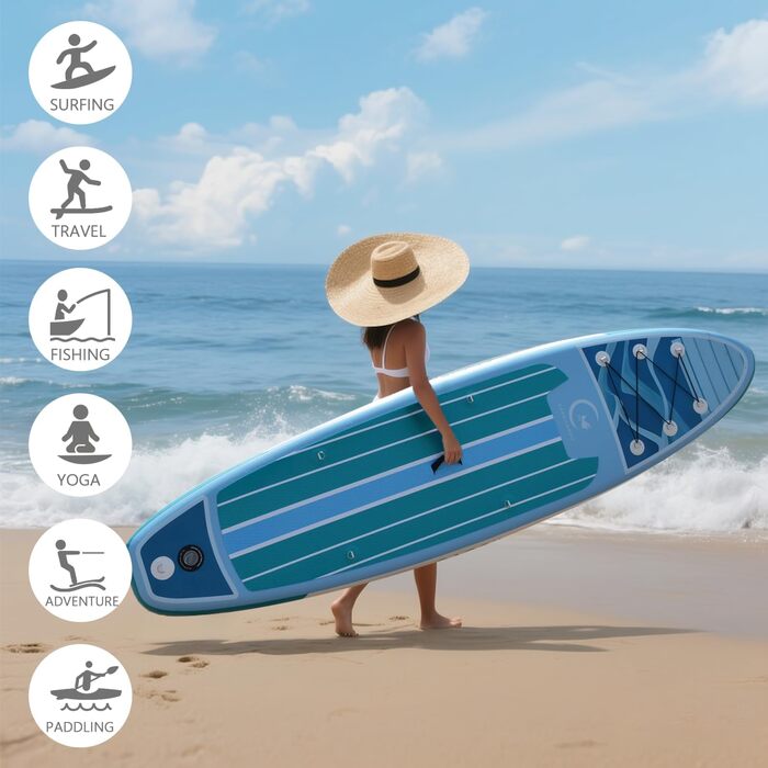 Надувний SUP дошка CASSILANDO Stand Up Paddle Board 335см з аксесуарами та сумкою для перенесення. Підходить для йоги, риболовлі, серфінгу, для дорослих та підлітків.