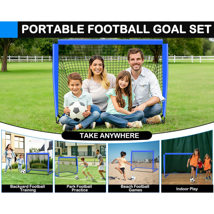 Набір для гри у футбол для дітей 2 шт: Pop-Up ворота для футболу з драбиною для розвитку спритності - тренувальний набір включає м'яч розміру 3, 8 фігурок, насос та сумка - ворота для гри в приміщенні/на вулиці 120см*90см - комплект з двох штук