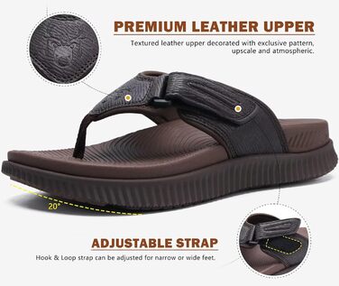 Чоловічі шльопанці KuaiLu для відновлення та ходьби: регульовані ортопедичні шльопанці з товстою підошвою, спортивні, з амортизацією, для чоловіків. Водонепроникні, легкі, м'які, комфортні, з підтримкою склепіння стопи (темно-коричневі, 40 EU)