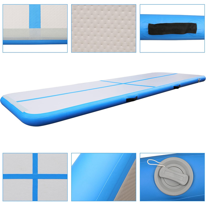 Гімнастичний надувний мат Air Track (300 x 100 x 10 см) блакитно-сірий, з електричною помпою