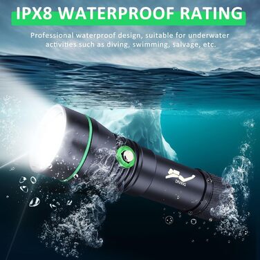 Ліхтарик підводний LED XLENTGEN 1500 люмен, USB зарядка, IPX8, 3 режими, для нічного дайвінгу та риболовлі