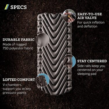 Каремат Klymit Static V Luxe Extra Wide 76 см для кемпінгу, туризму та походів 198x76x7.6 см
