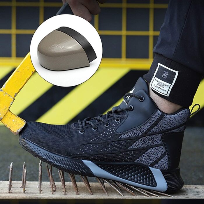 Черевики безпеки легкі чоловічі/жіночі робочі з металевим капом дихаючі антиковзкі черевики з металевим капом 35-48 EU (48 EU, Чорний)