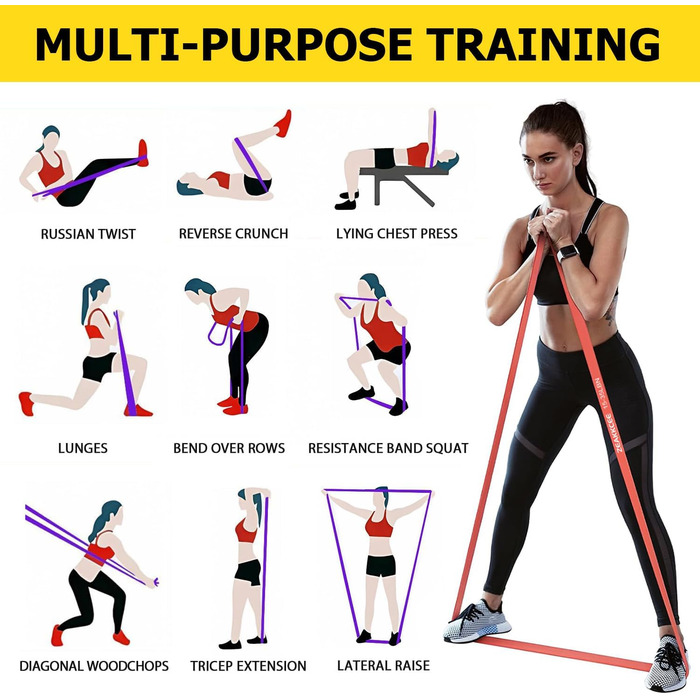 Стрічки для фітнесу з різним опором, еспандери для тренувань, йоги та м'язової тонізації