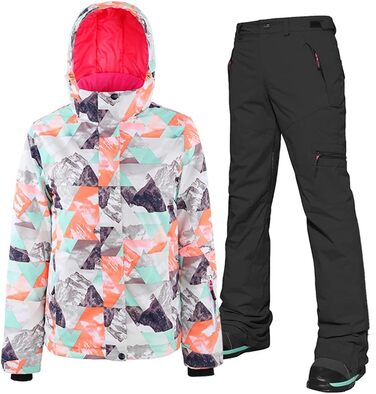 Жіночий комплект для сноубордингу та лижного спорту: куртка та штани, водонепроникний, вітронепроникний, теплий, для туризму, сноубордингу, лижного спорту, оранжевий+чорний, розмір L