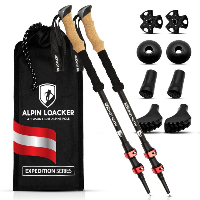 Тeleskop Wanderstöcke від ALPIN LOACKER: Телескопічні трекінгові палиці для ходьби та катання на лижах (алюміній, карбон, корковий грип)