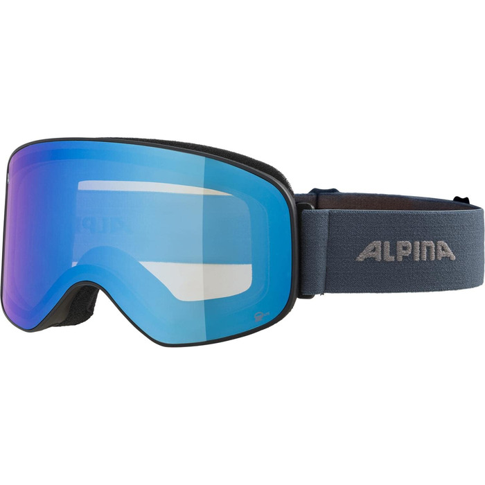 ALPINA SLOPE Q-LITE — дзеркальна OTG лижна маска для дорослих з посиленим контрастом, 100% UV-захист, чорна/синя, матова