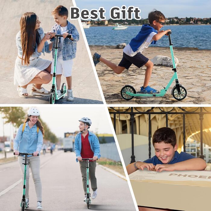 Дитячий трюковий самокат PHOEROS для дітей, підлітків та дорослих. Легкий міський самокат з алюмінію з великими колесами 200 мм, складний, 3-рівнева регулювання висоти, амортизація.