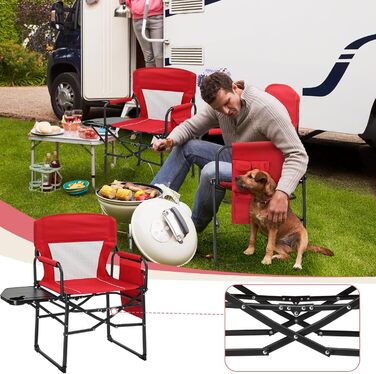Кемпінговий стілець LEADZM складний з бічним столиком та відділенням для зберігання, вентильована спинка, 10 кг вантажопідйомність, 600D Oxford тканину, металевий каркас, 6x60x9 см, легкий та компактний для відпочинку на природі, риболовлі, фестивалів (2 