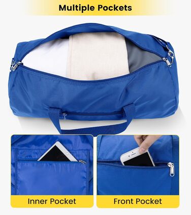 Спортивна сумка Vorspack для чоловіків та жінок, складна дорожня сумка для подорожей та спортзалу, водонепроникна сумка-вікенд з внутрішньою кишенєю, синя, 61 см (24 дюйми)
