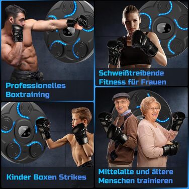 Музична боксерська машина Beatpunch LED з рукавичками. Smart боксерська машина для дому з музикою, для дорослих та дітей. Ідеально для індивідуальних тренувань (black-1)