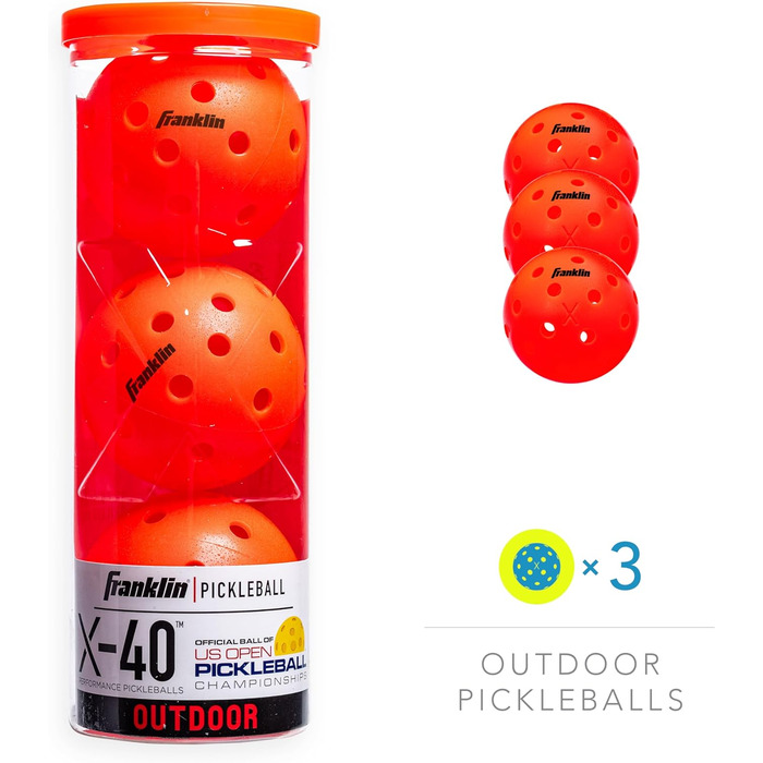 М'ячі для піклболу Franklin Sports X-40 Outdoor, USAPA, 3 шт, помаранчеві, для вулиці