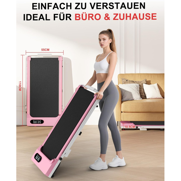 Walking Pad Klappbar з нахилом - 4 в 1 біговий килимок з нахилом 7% для дому (Рожевий)