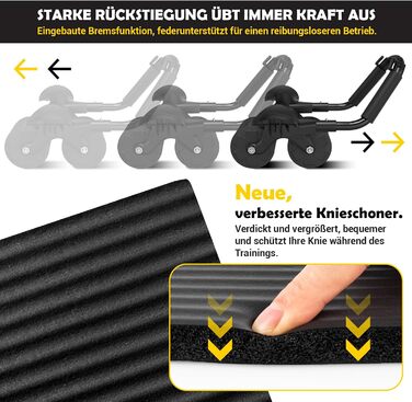 Ролер для пресу COFOF - тренажер для пресу з автоматичним відскоком, килимок для колін та підтримка ліктів, стабільні подвійні колеса