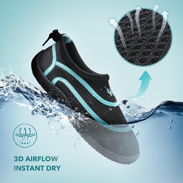 Водні черевики WateLves: швидковисихаючі, дихаючі, унісекс для плавання, басейну, пляжу (41 EU, чорний)