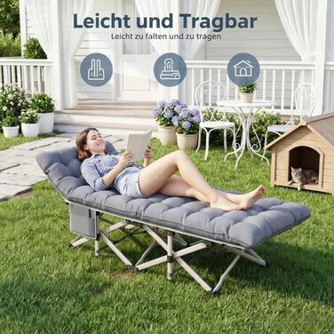 Ліжко туристичне розкладне Feldbett XXL 250 кг 2 шт сіре - 7 зон, 1200D Oxford, кут нахилу 15°, для кемпінгу, саду, палатки