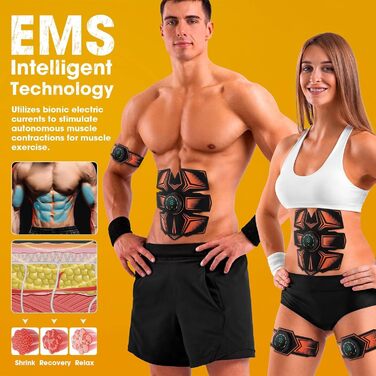 EMS масажер для тренувань, USB-зарядний пристрій для тренування пресу з електричною стимуляцією м'язів, 8 режимів & 19 інтенсивностей для живота, рук, стегон та ніг, для чоловіків та жінок
