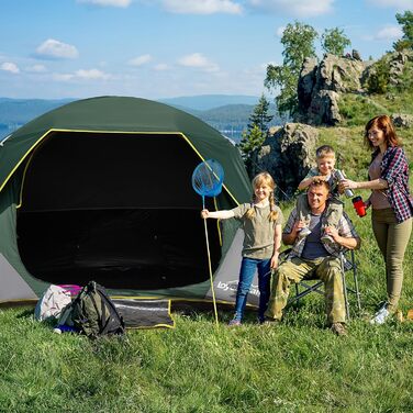 Намет LOYEAHCAMP для 4 осіб, водонепроникний, зелений - сімейний купольний намет для кемпінгу з тентом