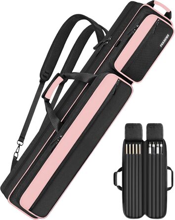 Чохол для більярдних київ: містка сумка на 4 киї, 5 відділень для аксесуарів, м'яка та міцна, з регульованими плечовими ременями (Рожевий/Чорний)