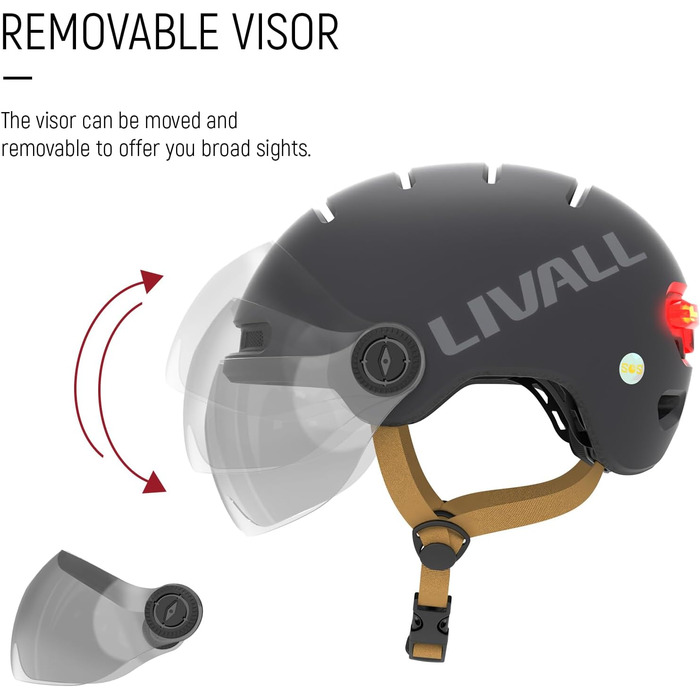 Велосипедний шолом LIVALL L23 з LED-підсвіткою та знімним візором, міський шолом для дорослих, сертифікований NTA8776, SOS-сигнал, водостійкий IPX4, для електровелосипедів, самокатів та щоденних поїздок