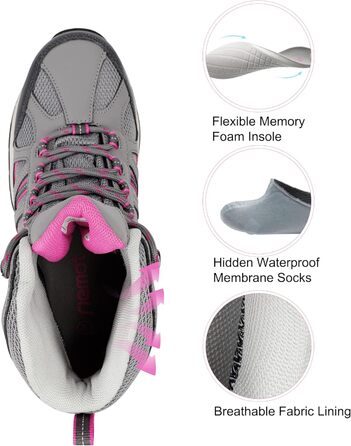 Жіночі трекінгові черевики для хайкінгу та туризму. Зручні, з антиковзкою підошвою. Кольори: рожевий, сірий. Розмір 36 EU