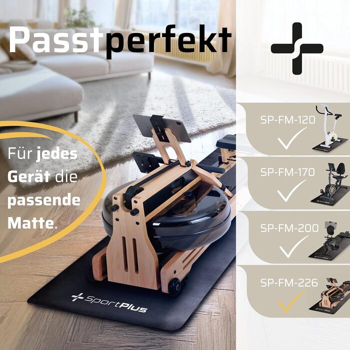 Захисна килимок для спорту SportPlus: протиковзка підкладка для тренажерів (велотренажер, бігове полотно, тренажер для веслування) та йоги, розмір 226x90 см