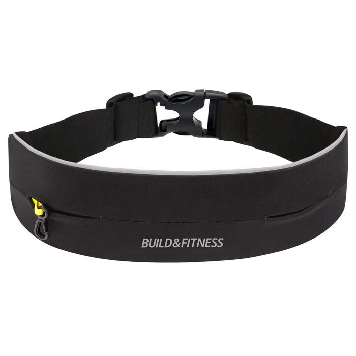 Сумка-пояс для бігу та фітнесу Build & Fitness з регульованим поясом, кріпленням для ключів, чорна, світловідбиваюча (60-122 см)