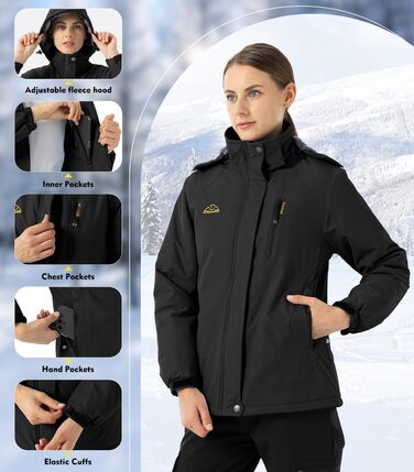 Daen Outdoor Зимова куртка: вітронепроникна, водонепроникна Softshell з флісовою підкладкою, для катання на лижах, функціональна, знімний капюшон (XXL, Чорний)