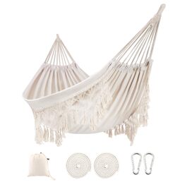 Гамак для двох з макраме бахромою, білий, бавовняний, Boho стиль, до 227 кг - для саду, веранди, подорожей