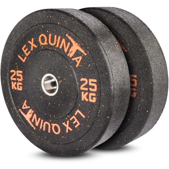 Lex Quinta Blaster Plate – гумові бамперні диски 50 мм, 5–25 кг, помаранчеві вкраплення, шумопоглинаючі, гранульований каучук