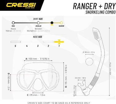 Набір для снорклінгу Cressi Ranger з трубкою Dry, універсальний для дорослих