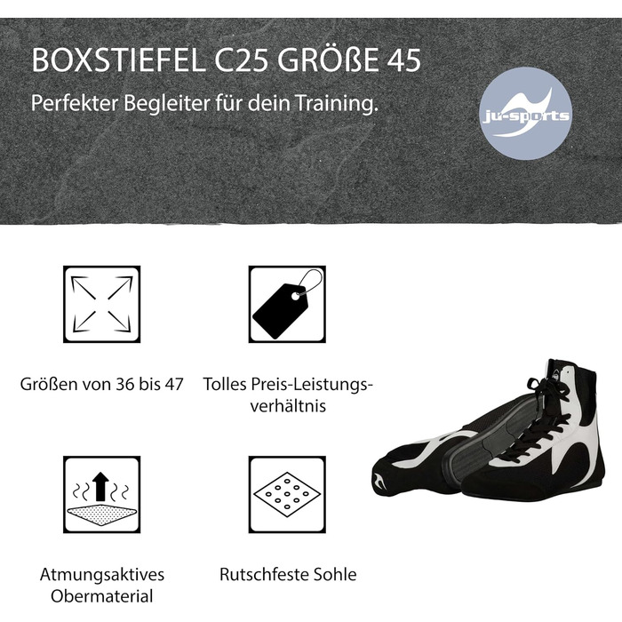 Боксерські черевики Ju-Sports C25 для чоловіків та жінок - легкі боксерські черевики з неслизькою гумовою підошвою, чорно-білі, 42 EU