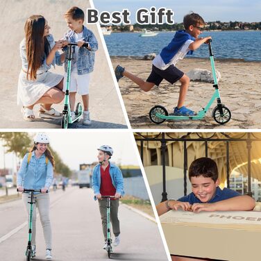 Дитячий трюковий самокат PHOEROS для дітей, підлітків та дорослих. Легкий міський самокат з алюмінію з великими колесами 200 мм, складний, 3-рівнева регулювання висоти, амортизація.