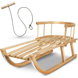 Дитячі санчата Kinderschlitten 90 см з підніжкою - дерев'яні санчата з масивного буку - санчата Davoser з мотузкою та ручкою, міцні, з легкими сталевими чіпками