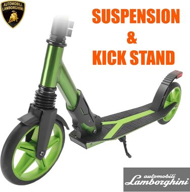 Скутер Lamborghini Tretroller Cityroller Big Wheel: складний, регульована висота, для дорослих та дітей, з підставкою, передньою підвіскою та гальмом на задньому колесі, до 100 кг (зелений)