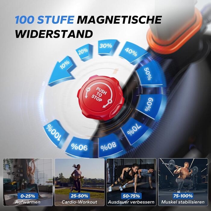 Велотренажер MERACH з магнітним опором, тихий, з амортизованим сидінням, LED-монітором та власним додатком для кардіотренувань вдома, помаранчевий