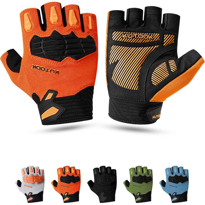 Велосипедні рукавички KUTOOK MTB для гірського велосипеда, чоловічі/жіночі, літні, з підкладкою 5mm Pam Pad, захист TPR SCR, сенсорний екран, дихаючі, KT202, Сіро-помаранчеві (M, Помаранчеві)