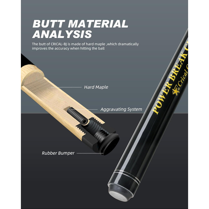 Професійна більярдна/пулова кий Crival Heavy Hitter Jump-Break-Queue, 3-частини, 137.2 см, з кленова дерева, з наконечником 13.2 мм