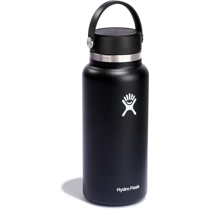 Термос-пляшка HYDRO FLASK 946 мл із нержавіючої сталі для води та спорту, ізольована, з герметичною кришкою Flex Cap, для напоїв, чорна
