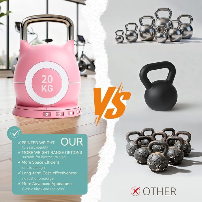 Кетлбел регульований 7 в 1, 20 кг (рожевий) для дому | Набір гантелей-кетлбелів для фітнесу | Спортивне обладнання для дому