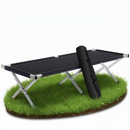 Ліжко кемпінгове Kronenburg XXL 210x72x45 см, сталеве, до 200 кг, чорне