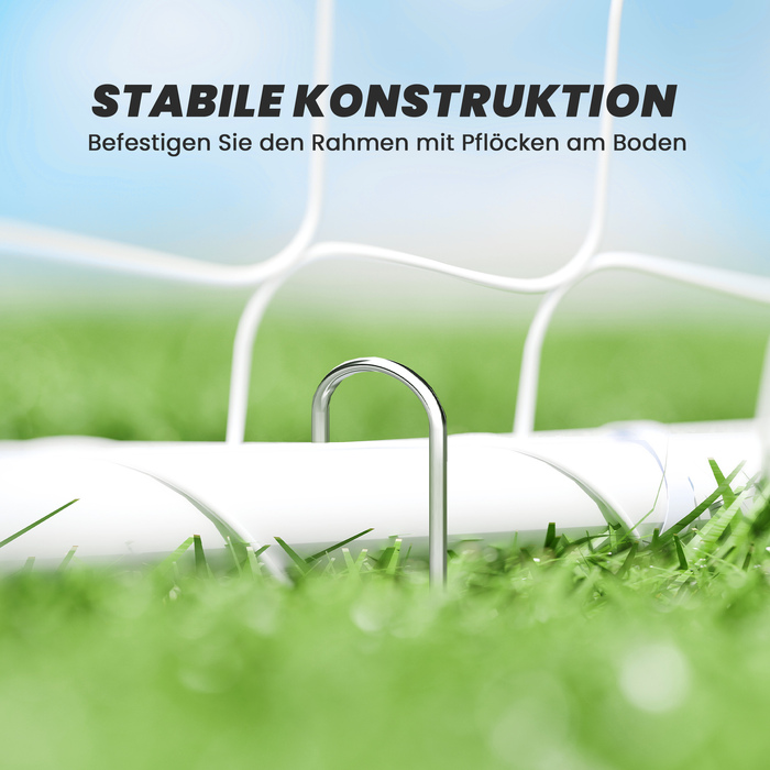 Ворота для футболу: ігри та тренування. Стійкі до ультрафіолету, міцні, з анкерами для фіксації на землі, білого кольору.