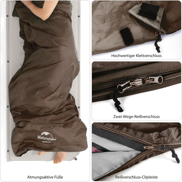 Спальний мішок Naturehike Deckenschlafsack - для туризму та кемпінгу, 7°C, легкий, підлітковий та дорослий (LW180-Braun)
