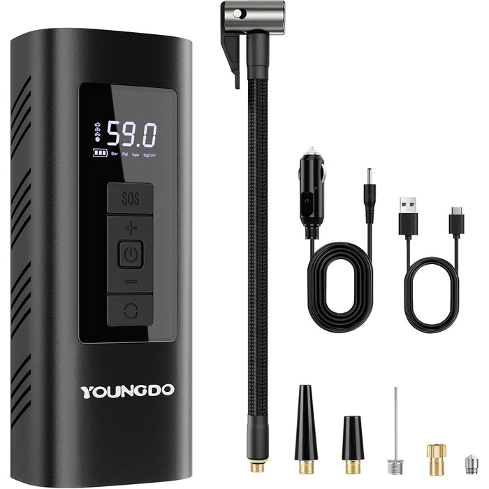 Електричний насос для велосипедів YOUNGDO 150PSI, акумуляторний компресор 6000mAh для всіх вентилів, мотоциклів та м'ячів