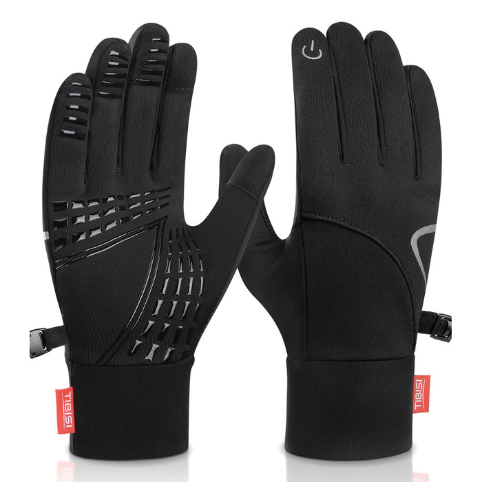Зимові рукавички Benirap для чоловіків та жінок, вітрозахисні, з підтримкою сенсорного екрану, неслизькі, спортивні, теплі, для активного відпочинку, їзди на велосипеді, бігу, прогулянок з собакою. Чорний колір, модель TM01