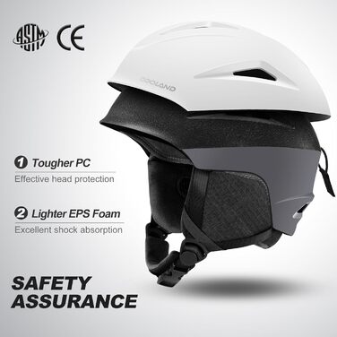 Шолом для сноуборду та лиж Odoland з маскою: захист UV 400, для жінок та чоловіків, розмір L (60-61 см), білий