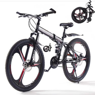 Складаний гірський велосипед MTB 26 дюймів, 21 швидкість Shimano, двоподівесна система, легка рама, спортивний велосипед для дорослих, чорно-червоний
