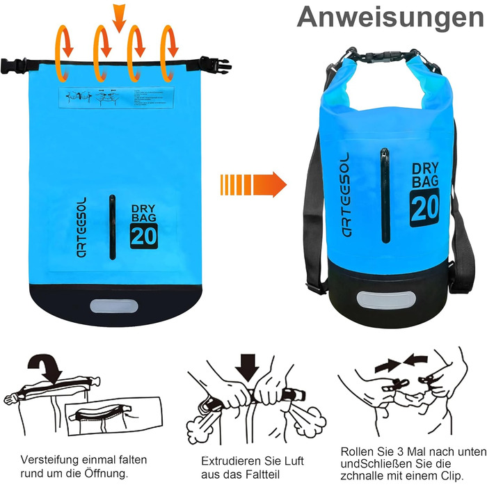 Водонепроникний мішок-сумка Dry Bag 5L, 10L, 20L, 30L для каякінгу, риболовлі, рафтингу та інших водних активностей (блакитний)